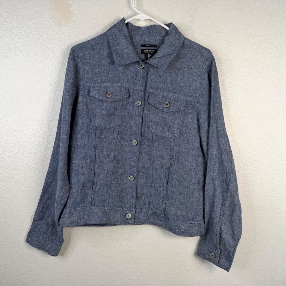 Jones & Co Jones New York Women's Linen Chambray Jacket Blue Sz L Coastal